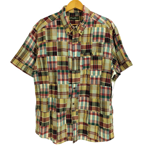 エディーバウアー Eddie Bauer WRINKLE RESISTANT チェック柄 パッチワーク コットン ボタンダウン 半袖 シャツ メンズ import:L