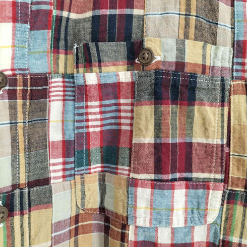 エディーバウアー Eddie Bauer WRINKLE RESISTANT チェック柄 パッチワーク コットン ボタンダウン 半袖 シャツ メンズ import:L