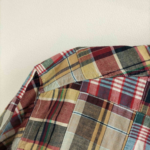 エディーバウアー Eddie Bauer WRINKLE RESISTANT チェック柄 パッチワーク コットン ボタンダウン 半袖 シャツ メンズ import:L