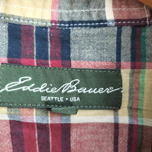 エディーバウアー Eddie Bauer WRINKLE RESISTANT チェック柄 パッチワーク コットン ボタンダウン 半袖 シャツ メンズ import:L