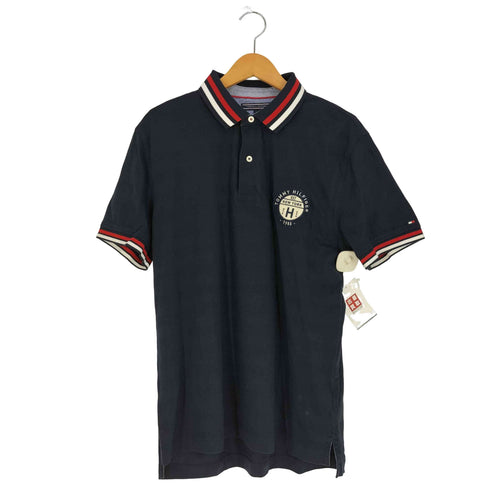 トミーヒルフィガー TOMMY HILFIGER ロゴ刺繍 ワッペン ボーダー ポロシャツ メンズ import:L