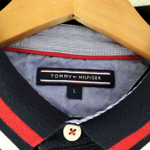 トミーヒルフィガー TOMMY HILFIGER ロゴ刺繍 ワッペン ボーダー ポロシャツ メンズ import:L