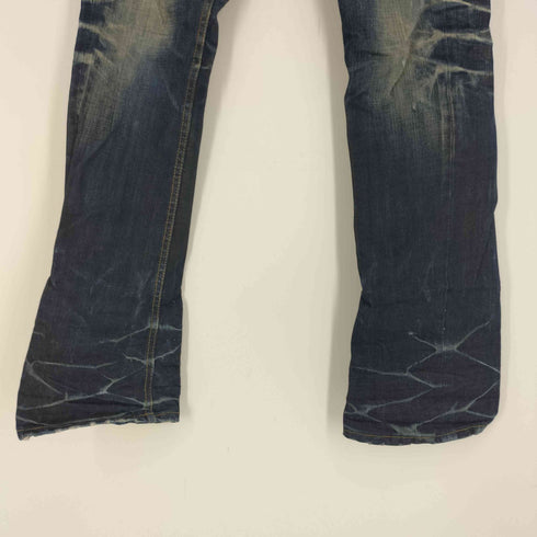 ジャックローズ JACKROSE 起毛レザーパッチ ロゴボタン スターフック 5ポケット ジップフライ ダメージ ブーツカット デニム パンツ Y2K メンズ 29