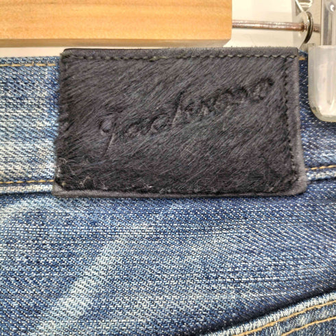 ジャックローズ JACKROSE 起毛レザーパッチ ロゴボタン スターフック 5ポケット ジップフライ ダメージ ブーツカット デニム パンツ Y2K メンズ 29