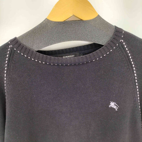 バーバリーブラックレーベル BURBERRY BLACK LABEL イタリア製糸 ステッチ ラグラン コットンニット メンズ JPN:2