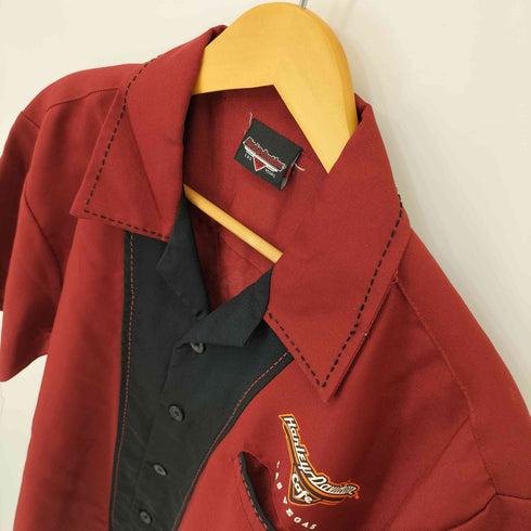 ハーレーダビッドソン HARLEY-DAVIDSON CAFE LAS VEGAS ステッチデザイン バックプリントボウリングシャツ メンズ