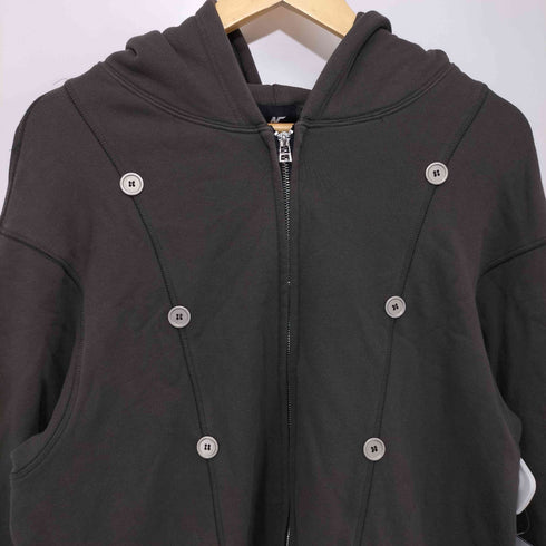 袖タータンチェック切替 ボタンデザイン ジップアップ パーカー メンズ import:XL