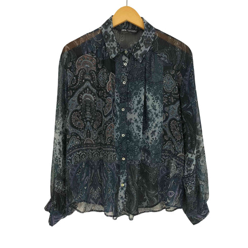 ザラ ZARA 総柄 ペイズリー柄 シースルー L/S シャツ レディース import:S