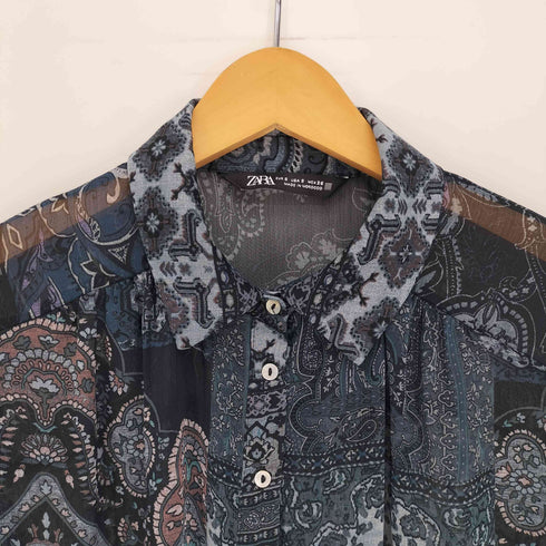 ザラ ZARA 総柄 ペイズリー柄 シースルー L/S シャツ レディース import:S