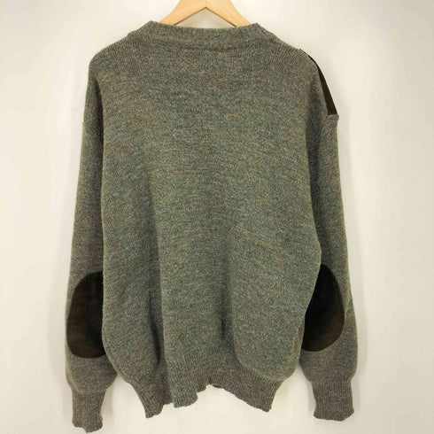 Step-Ahead 英国製 PURE NEW WOOL バード アニマル 刺繍 スウェードパッチ クルーネック ウール ニット メンズ