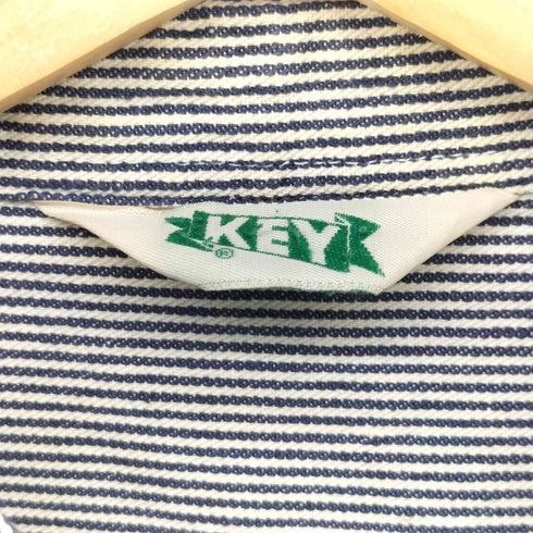 キー KEY 90S ヒッコリーストライプ ハーフジップシャツ 半袖プルオーバー メンズ import:XL