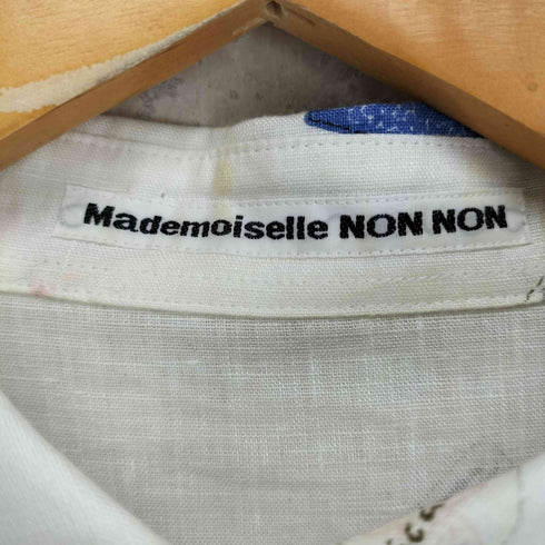 マドモアゼルノンノン mademoiselle NON NON 総柄 レギュラーカラーリネンL/Sシャツ レディース JPN:L