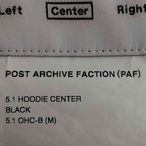 ポストアーカイブファクション POST ARCHIVE FACTION 5.1 HOODIE CENTER ジップフリースジャケット メンズ import:M