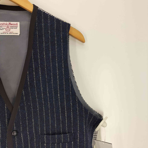 Harris Tweed ストライプ チェック 千鳥格子 胡桃ボタン ウール ベスト メンズ LL