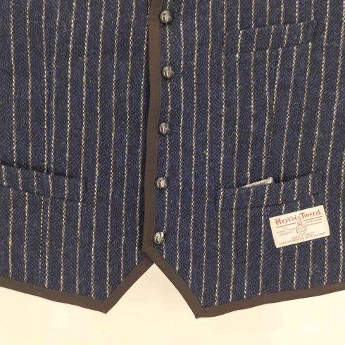Harris Tweed ストライプ チェック 千鳥格子 胡桃ボタン ウール ベスト メンズ LL