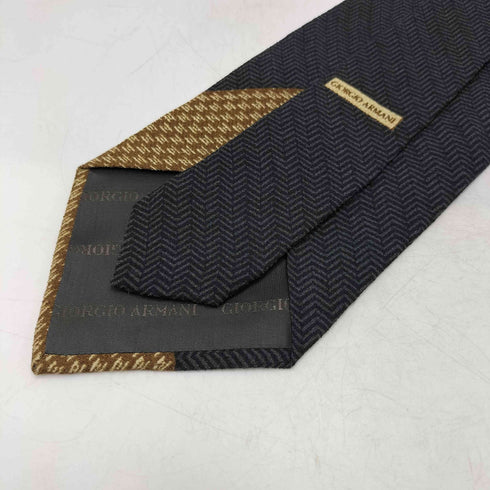 ジョルジオアルマーニ Giorgio Armani 80-90S イタリア製 黒タグ 織り ヘリンボーン 総柄 切替 シルク ネクタイ メンズ