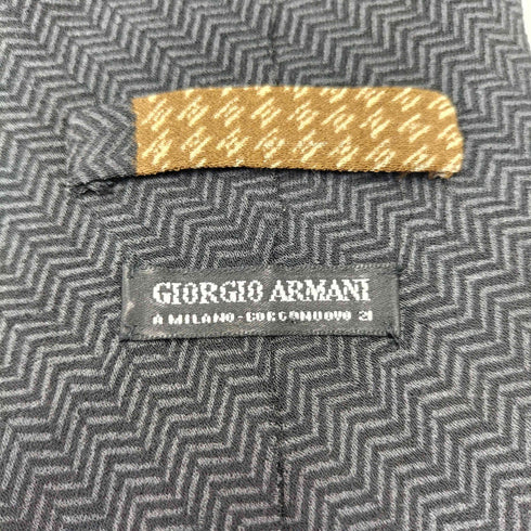 ジョルジオアルマーニ Giorgio Armani 80-90S イタリア製 黒タグ 織り ヘリンボーン 総柄 切替 シルク ネクタイ メンズ