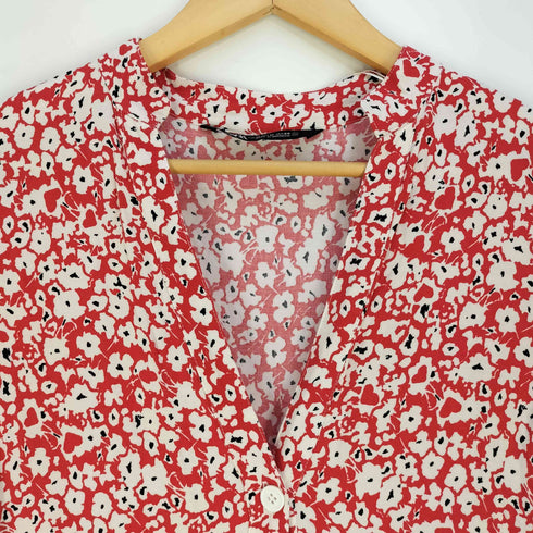 ザラ ZARA フラワープリント ハーフボタン スキッパー ワンピース レディース import:M