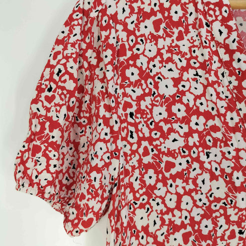 ザラ ZARA フラワープリント ハーフボタン スキッパー ワンピース レディース import:M
