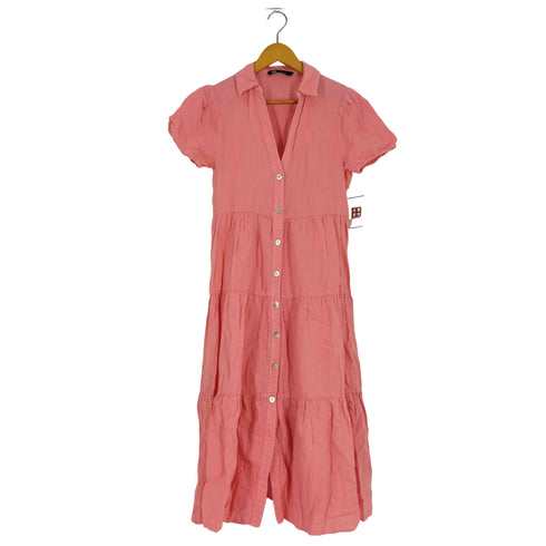 ザラ ZARA リネン ティアード フリル スキッパー シャツワンピース レディース import:M