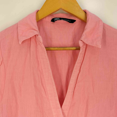 ザラ ZARA リネン ティアード フリル スキッパー シャツワンピース レディース import:M