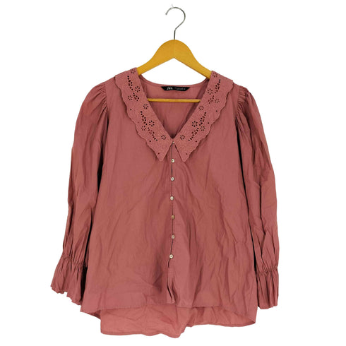 ザラ ZARA 襟レース ギャザースリーブ シャツブラウス レディース import:M