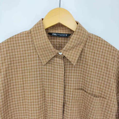 ザラ ZARA ステンカラー チェックシャツ レディース import:XS