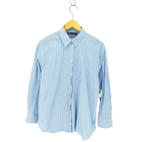 ザラ ZARA バックボタン ストライプシャツ レディース import:M