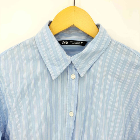 ザラ ZARA バックボタン ストライプシャツ レディース import:M