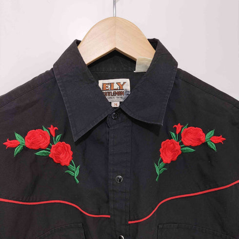 エリーキャトルマン ELY CATTLEMAN 70S 薔薇刺繍 ロングスリーブウエスタンシャツ メンズ import:M