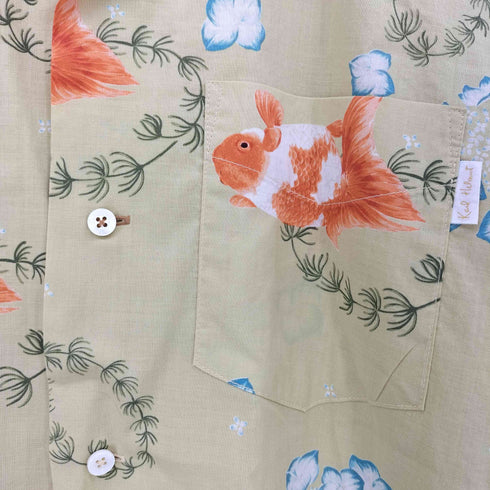 カールヘルム Karl Helmut 日本製 シルク混 金魚 ランチュウ 花 開襟 オープンカラー S/S シャツ アロハシャツ メンズ JPN:M