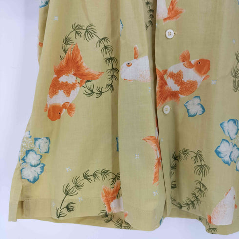 カールヘルム Karl Helmut 日本製 シルク混 金魚 ランチュウ 花 開襟 オープンカラー S/S シャツ アロハシャツ メンズ JPN:M