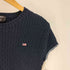 ポロジーンズカンパニーラルフローレン POLO JEANS COMPANY RALPH LAUREN 星条旗 ロゴ ケーブル リブライン フレンチスリーブ ニット Tシャツ レディース import:L
