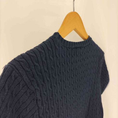 ポロジーンズカンパニーラルフローレン POLO JEANS COMPANY RALPH LAUREN 星条旗 ロゴ ケーブル リブライン フレンチスリーブ ニット Tシャツ レディース import:L