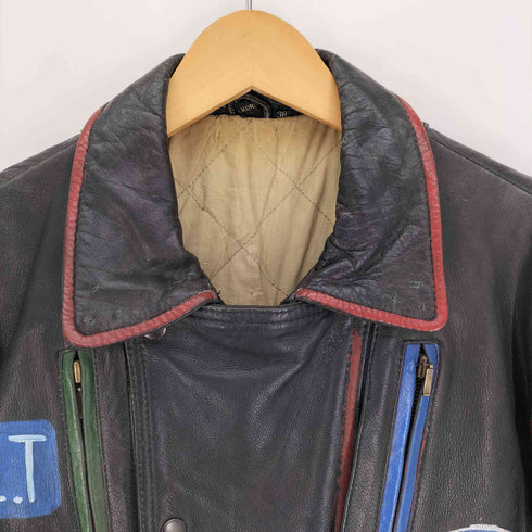 MIRAGE Messageries Aeriennes Mirage Bomber カスタム ペイント スタッズ パンク パイロット レザー ジャケット メンズ 38