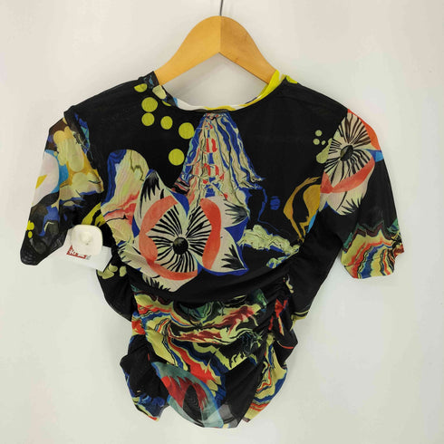 デシグアル Desigual 21SS アーティ花柄プリントとギャザーデザインのレディーススリムTシャツ レディース JPN:M