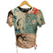 デシグアル Desigual 21SS ギャザーとデジタルプリントパッチワーク入りレディーススリムTシャツ レディース JPN:M