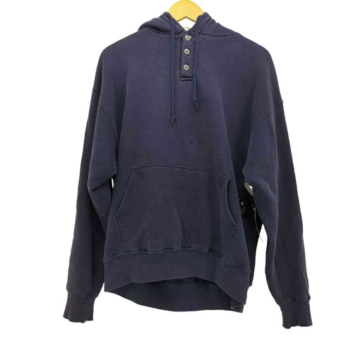 エルエルビーン L.L.Bean 90S USA製 RUSSELL ATHLETIC製 フロントボタン プルオーバー パーカー ナス紺 メンズ import:L