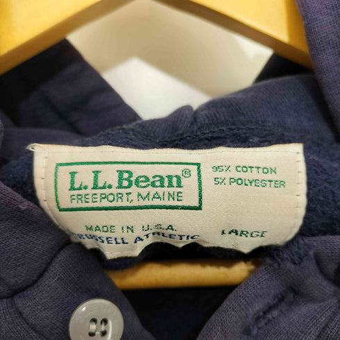 エルエルビーン L.L.Bean 90S USA製 RUSSELL ATHLETIC製 フロントボタン プルオーバー パーカー ナス紺 メンズ import:L