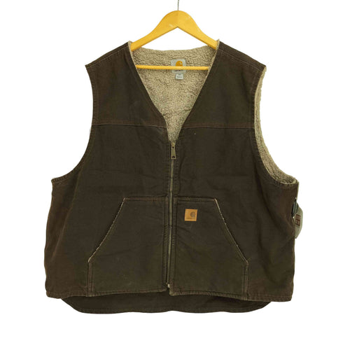 カーハート Carhartt メキシコ製 SANDSTONE RUGGED VEST 裏地ボア ダック地 ジップベスト メンズ 2XL