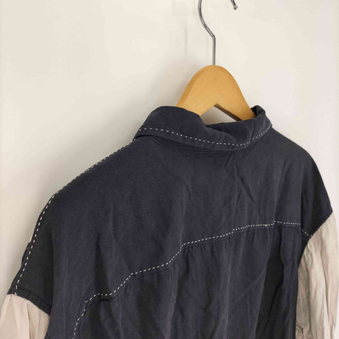 ジョセフアンドフェイス Joseph&Feiss ステッチ 切替 開襟 シルク S/S オープンカラー シャツ メンズ import:XXL
