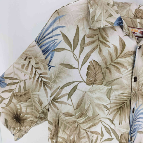 カリビアンジョー CARIBBEAN JOE リーフ柄 総柄 開襟 オープンカラー レーヨン アロハ シャツ メンズ import:L