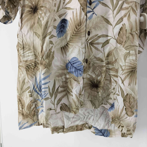カリビアンジョー CARIBBEAN JOE リーフ柄 総柄 開襟 オープンカラー レーヨン アロハ シャツ メンズ import:L