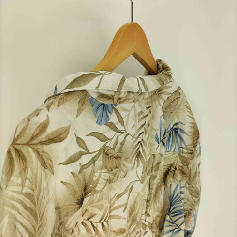 カリビアンジョー CARIBBEAN JOE リーフ柄 総柄 開襟 オープンカラー レーヨン アロハ シャツ メンズ import:L