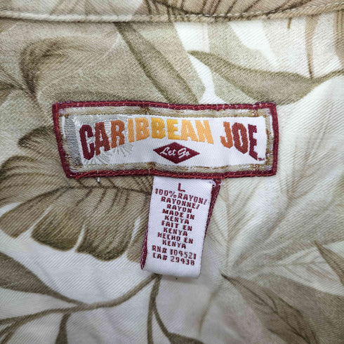 カリビアンジョー CARIBBEAN JOE リーフ柄 総柄 開襟 オープンカラー レーヨン アロハ シャツ メンズ import:L