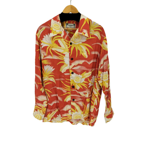 カメハメハ Kamehameha 80-90S USA製 レーヨン L/S アロハシャツ ウッドボタン メンズ import:L