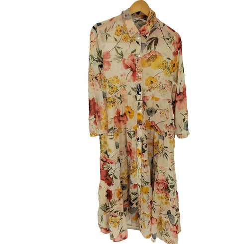ザラ ZARA 花柄 総柄 シアー シャツ ワンピース レディース import:XS