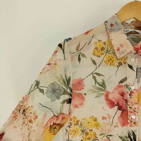 ザラ ZARA 花柄 総柄 シアー シャツ ワンピース レディース import:XS