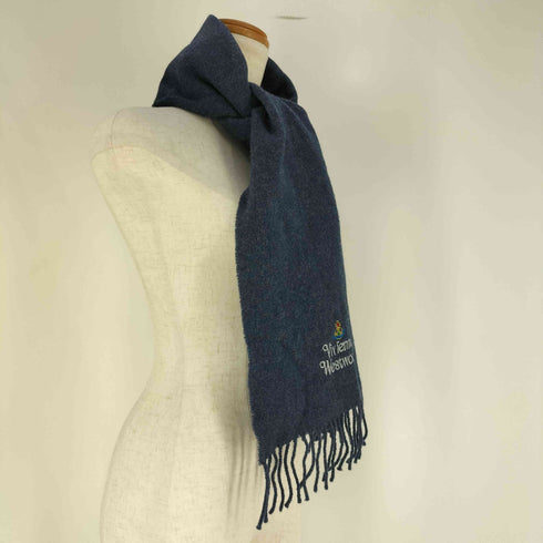 ヴィヴィアンウエストウッドアクセサリー Vivienne Westwood Accessories イタリア製 ロゴ刺繍 ウール フリンジマフラー メンズ