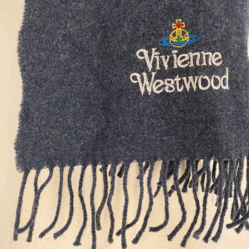 ヴィヴィアンウエストウッドアクセサリー Vivienne Westwood Accessories イタリア製 ロゴ刺繍 ウール フリンジマフラー メンズ